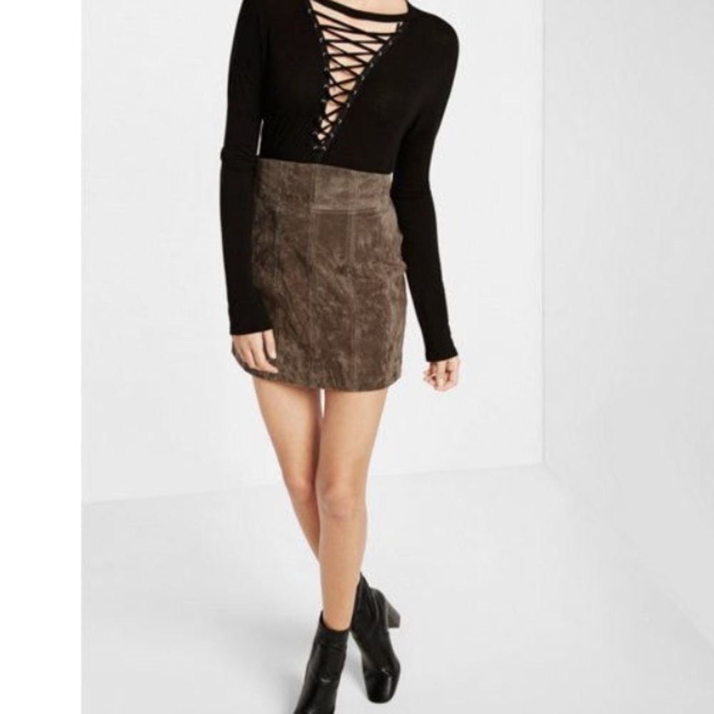 Express High Waisted Suede Mini Skirt